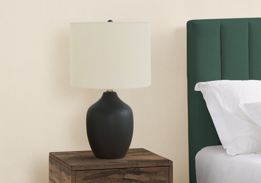 22" Black Ceramic Urn Table Lamp With Ivory Drum Shade HomeRoots