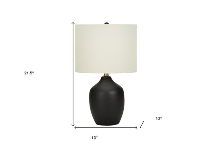 22" Black Ceramic Urn Table Lamp With Ivory Drum Shade