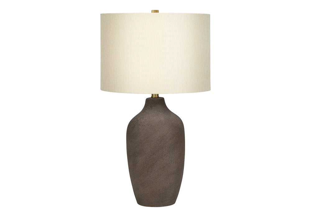 27" Gray Ceramic Urn Table Lamp With Beige Drum Shade — view 1