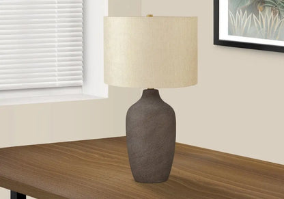 27" Gray Ceramic Urn Table Lamp With Beige Drum Shade HomeRoots