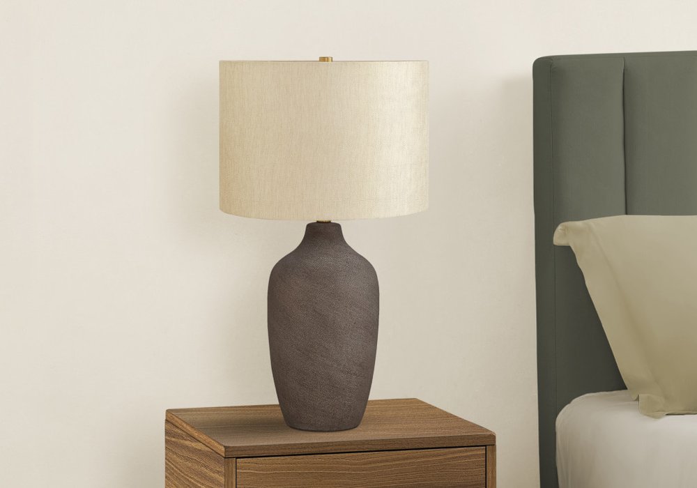 27" Gray Ceramic Urn Table Lamp With Beige Drum Shade — view 3