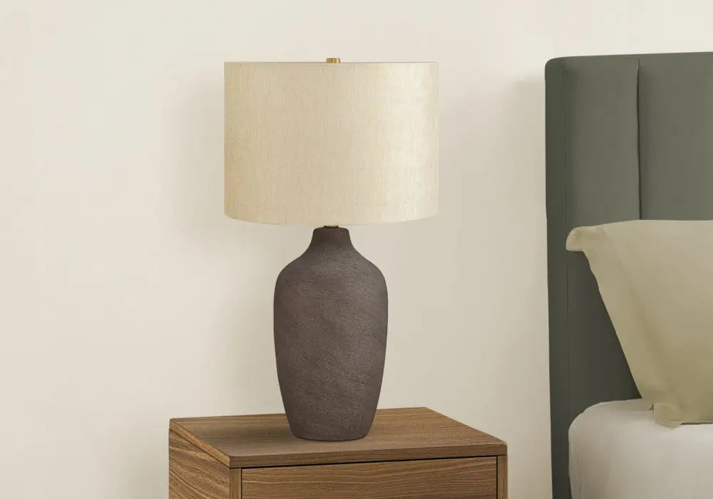 27" Gray Ceramic Urn Table Lamp With Beige Drum Shade HomeRoots