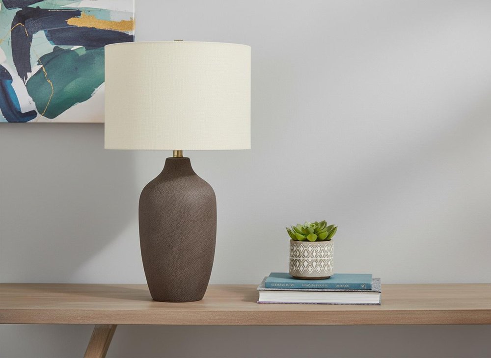 27" Gray Ceramic Urn Table Lamp With Beige Drum Shade — view 10