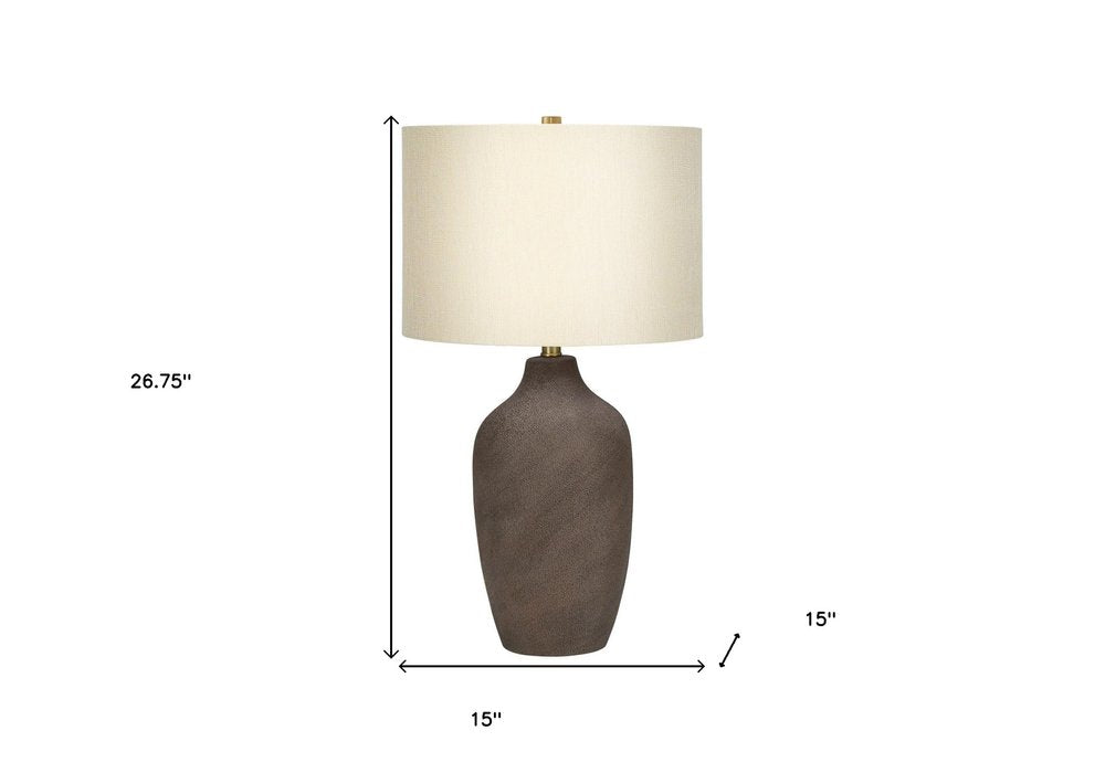27" Gray Ceramic Urn Table Lamp With Beige Drum Shade HomeRoots
