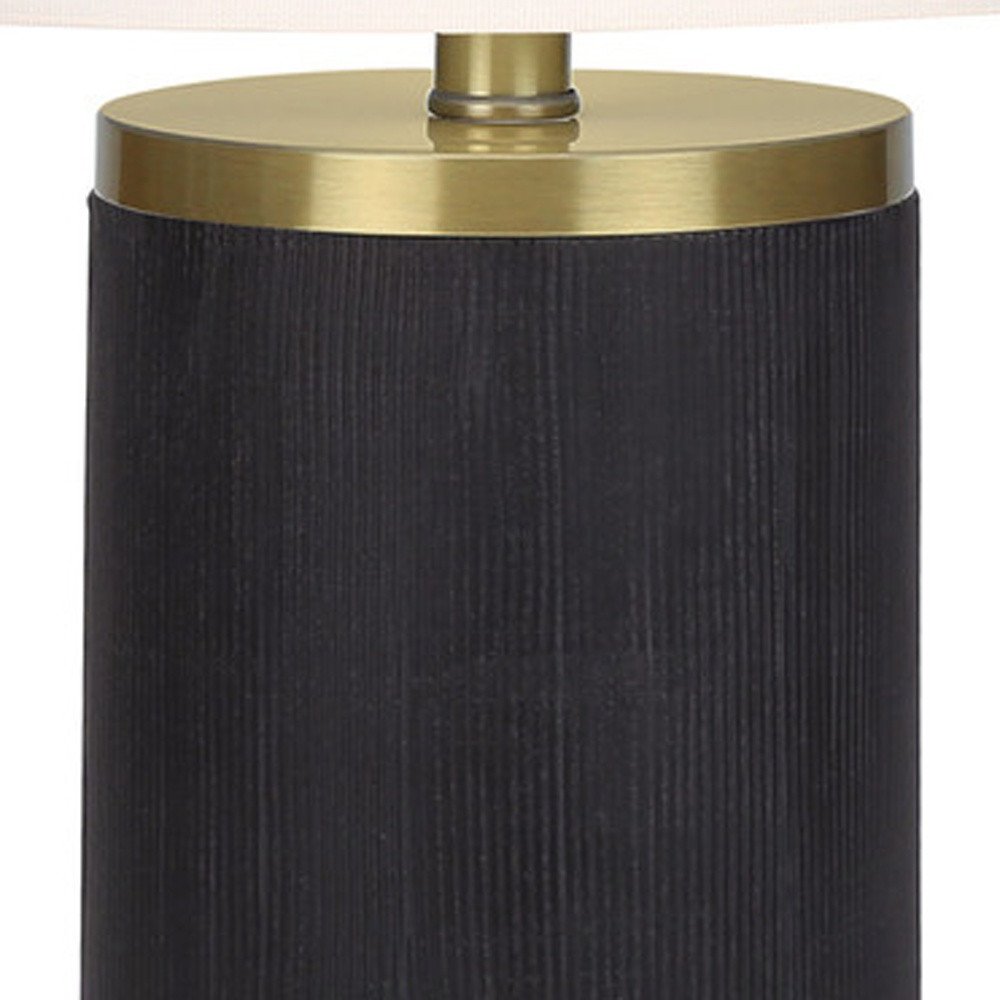 24" Black and Gold Concrete Cylinder Table Lamp With Ivory Drum Shade HomeRoots