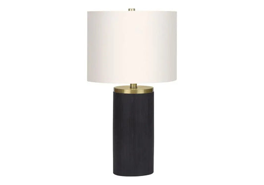 24" Black and Gold Concrete Cylinder Table Lamp With Ivory Drum Shade HomeRoots