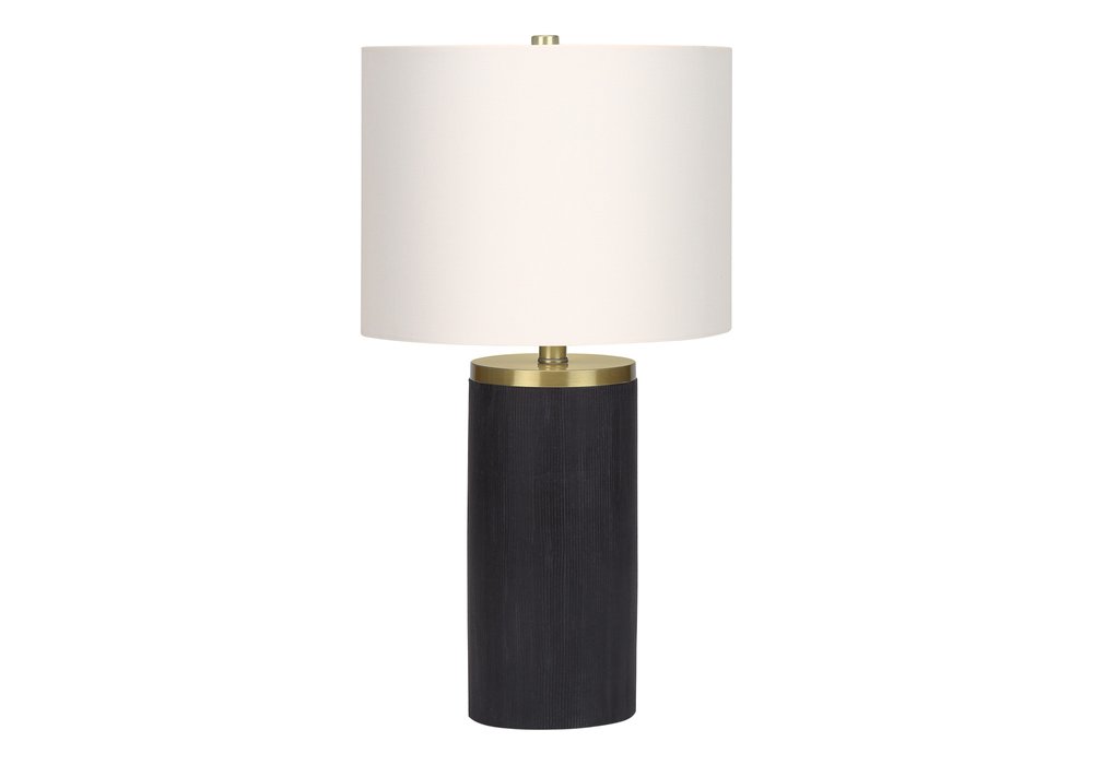 24" Black and Gold Concrete Cylinder Table Lamp With Ivory Drum Shade — view 1