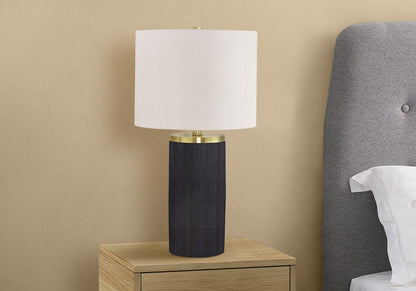 24" Black and Gold Concrete Cylinder Table Lamp With Ivory Drum Shade HomeRoots