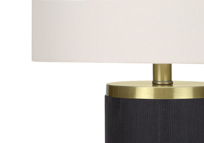24" Black and Gold Concrete Cylinder Table Lamp With Ivory Drum Shade HomeRoots