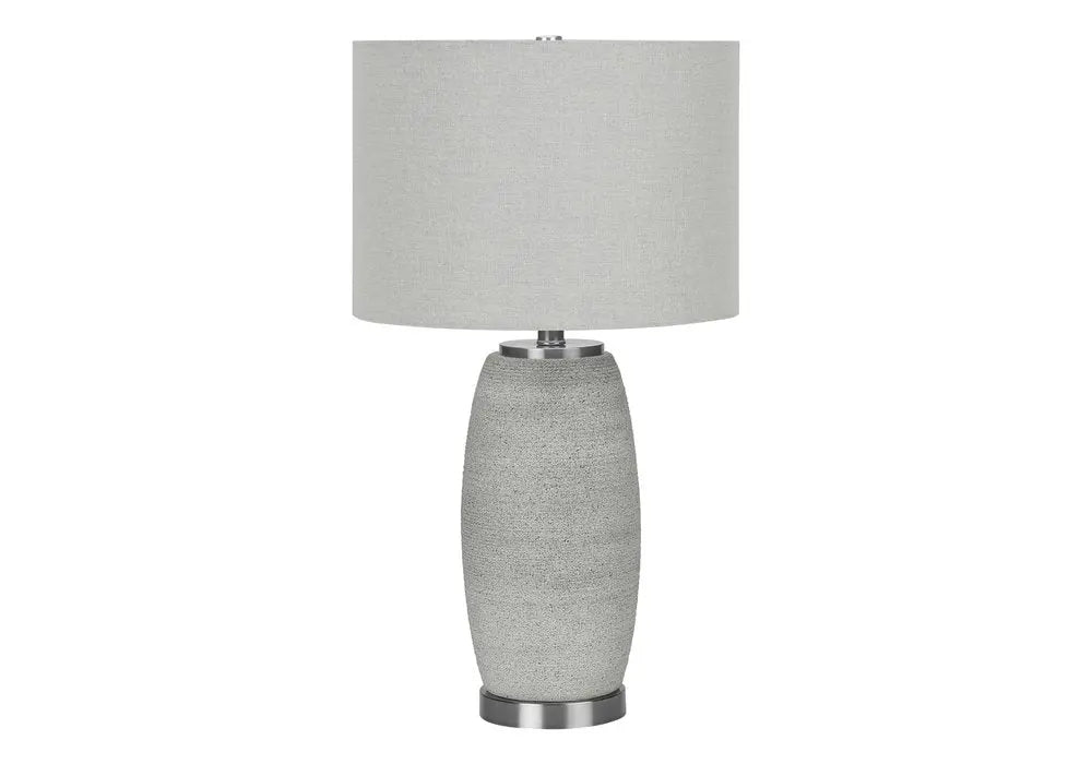25" Gray and Silver Ceramic Cylinder Table Lamp With Gray Drum Shade HomeRoots