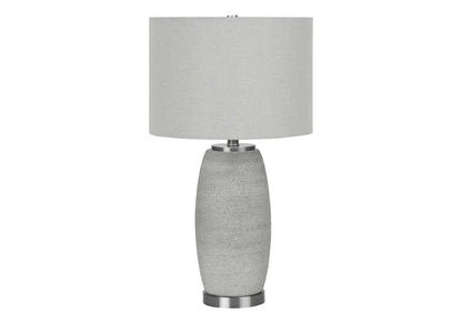 25" Gray and Silver Ceramic Cylinder Table Lamp With Gray Drum Shade HomeRoots