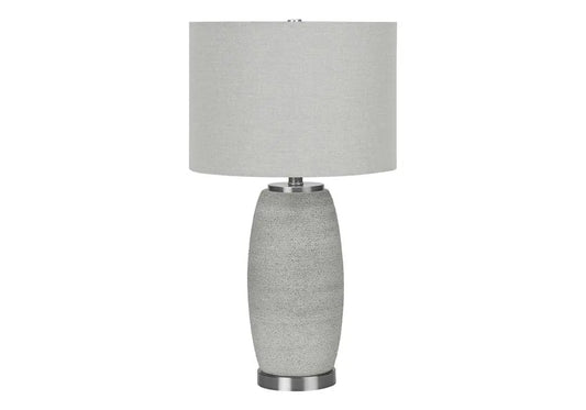 25" Gray and Silver Ceramic Cylinder Table Lamp With Gray Drum Shade HomeRoots
