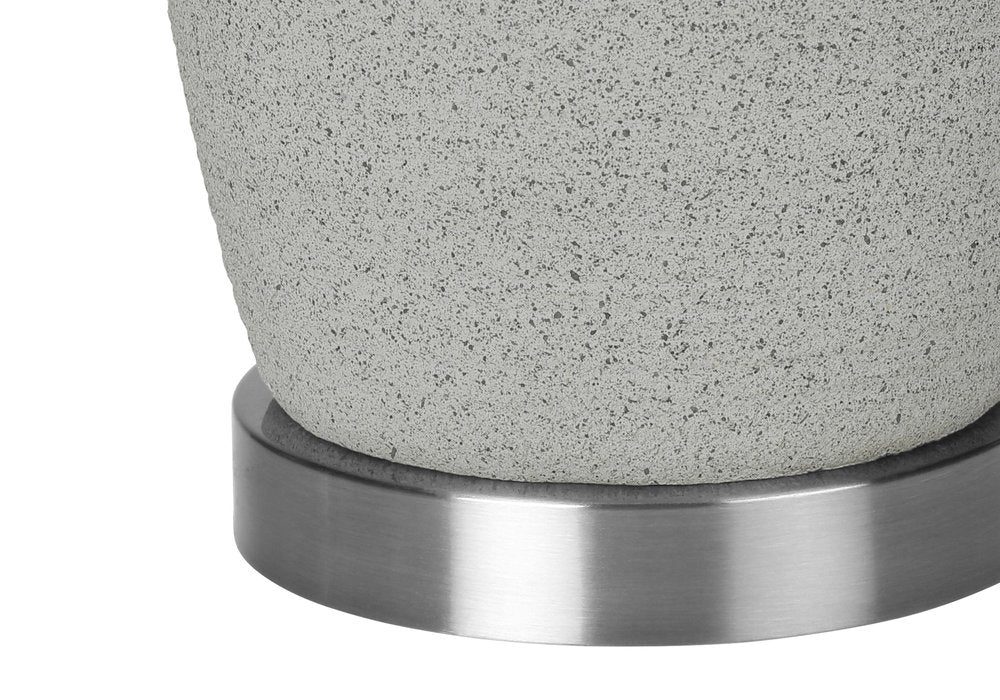 25" Gray and Silver Ceramic Cylinder Table Lamp With Gray Drum Shade HomeRoots