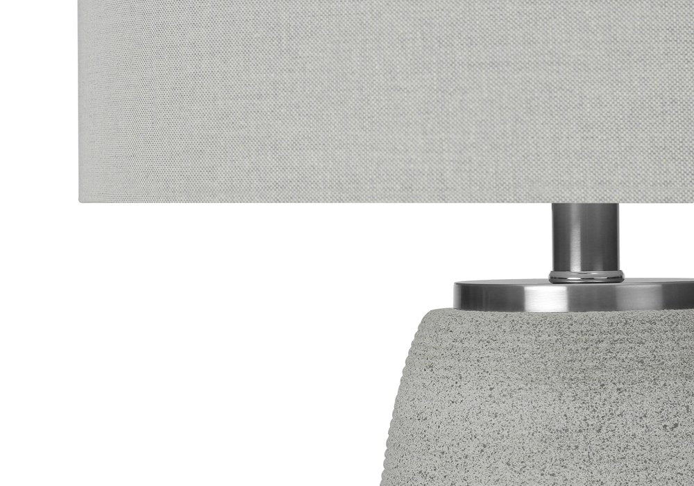 25" Gray and Silver Ceramic Cylinder Table Lamp With Gray Drum Shade HomeRoots