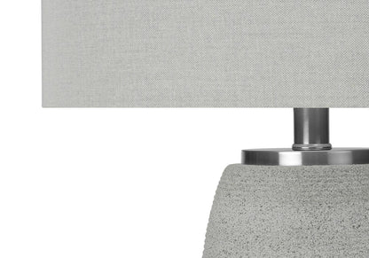 25" Gray and Silver Ceramic Cylinder Table Lamp With Gray Drum Shade HomeRoots