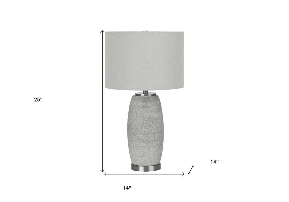 25" Gray and Silver Ceramic Cylinder Table Lamp With Gray Drum Shade HomeRoots