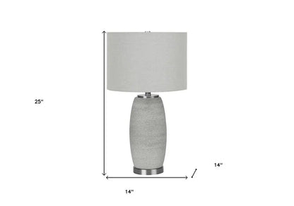25" Gray and Silver Ceramic Cylinder Table Lamp With Gray Drum Shade HomeRoots