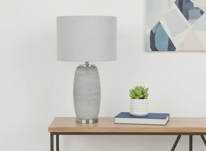 25" Gray and Silver Ceramic Cylinder Table Lamp With Gray Drum Shade HomeRoots