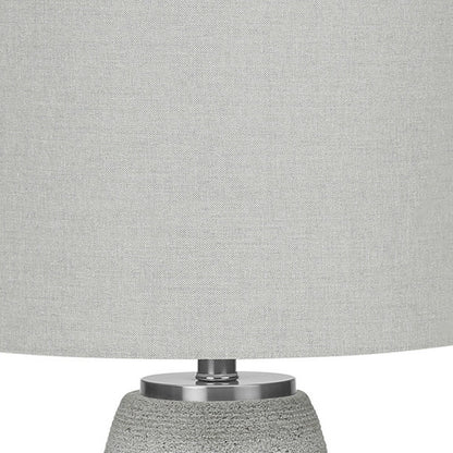 25" Gray and Silver Ceramic Cylinder Table Lamp With Gray Drum Shade