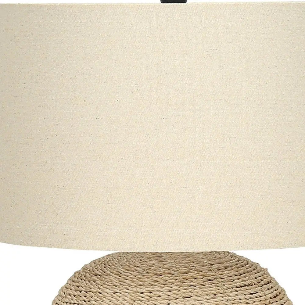 25" Beige Rattan Round Table Lamp With Beige Drum Shade HomeRoots