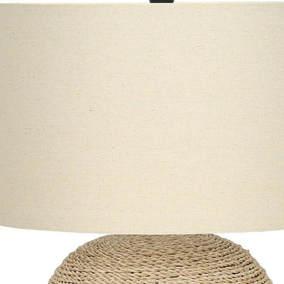 25" Beige Rattan Round Table Lamp With Beige Drum Shade HomeRoots