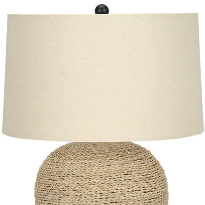 25" Beige Rattan Round Table Lamp With Beige Drum Shade HomeRoots
