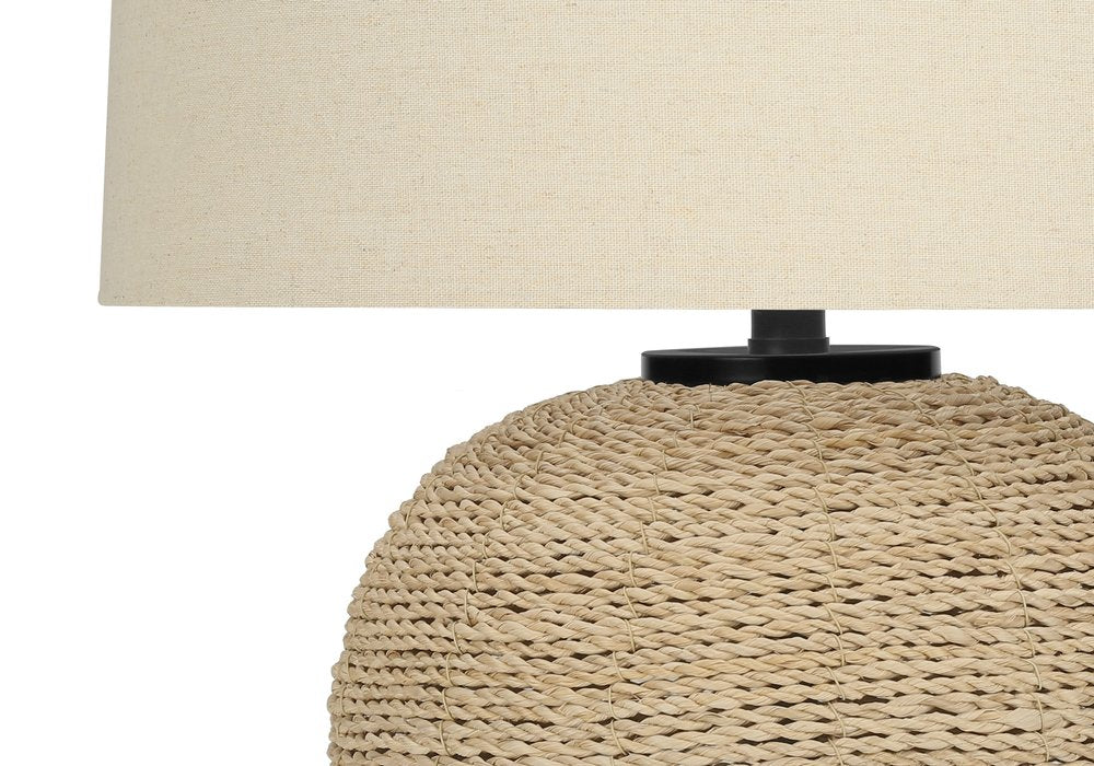 25" Beige Rattan Round Table Lamp With Beige Drum Shade HomeRoots