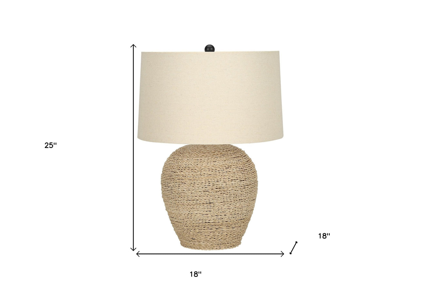 25" Beige Rattan Round Table Lamp With Beige Drum Shade