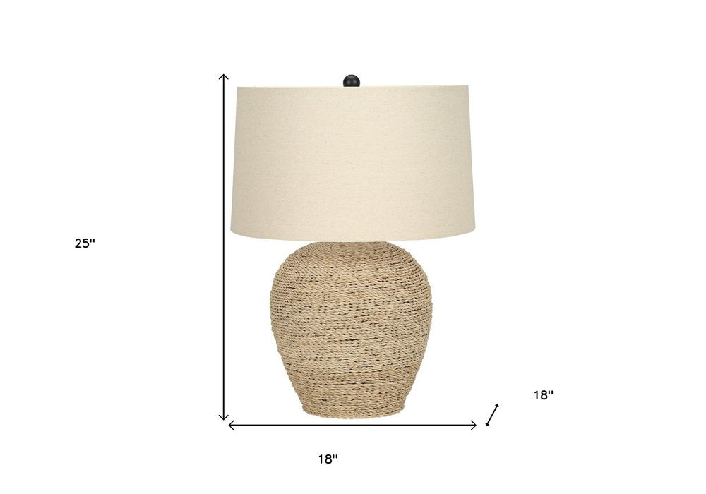 25" Beige Rattan Round Table Lamp With Beige Drum Shade HomeRoots