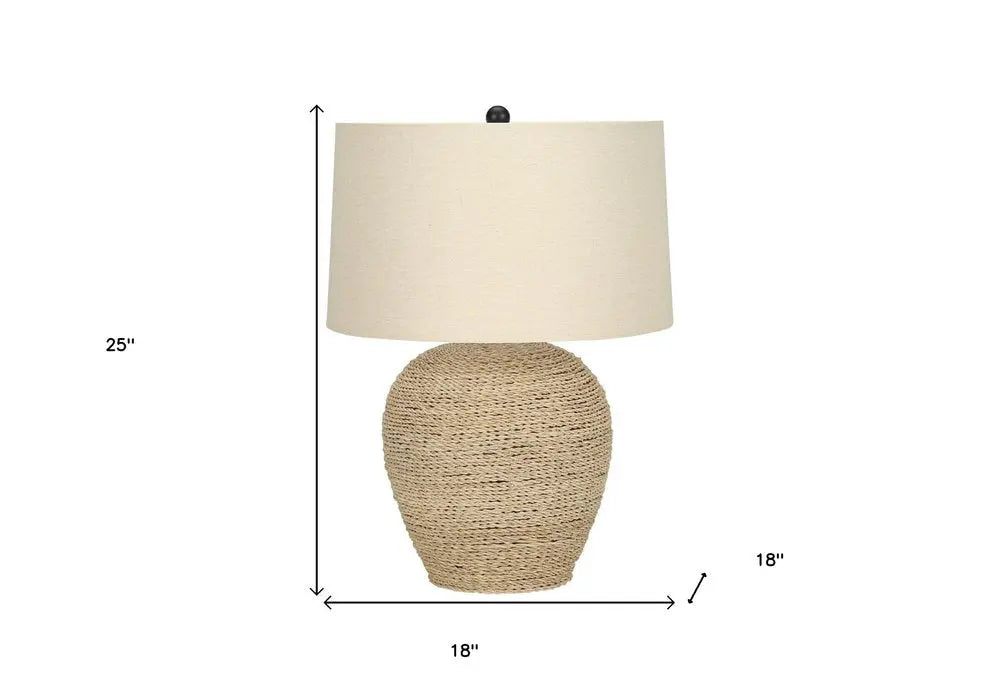 25" Beige Rattan Round Table Lamp With Beige Drum Shade HomeRoots