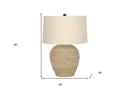 25" Beige Rattan Round Table Lamp With Beige Drum Shade HomeRoots