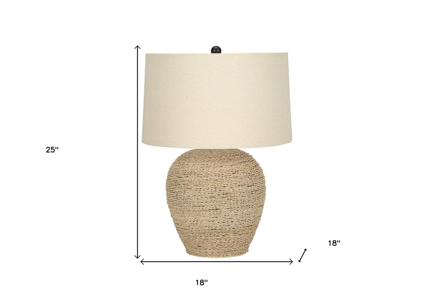 25" Beige Rattan Round Table Lamp With Beige Drum Shade - FurniFindUSA