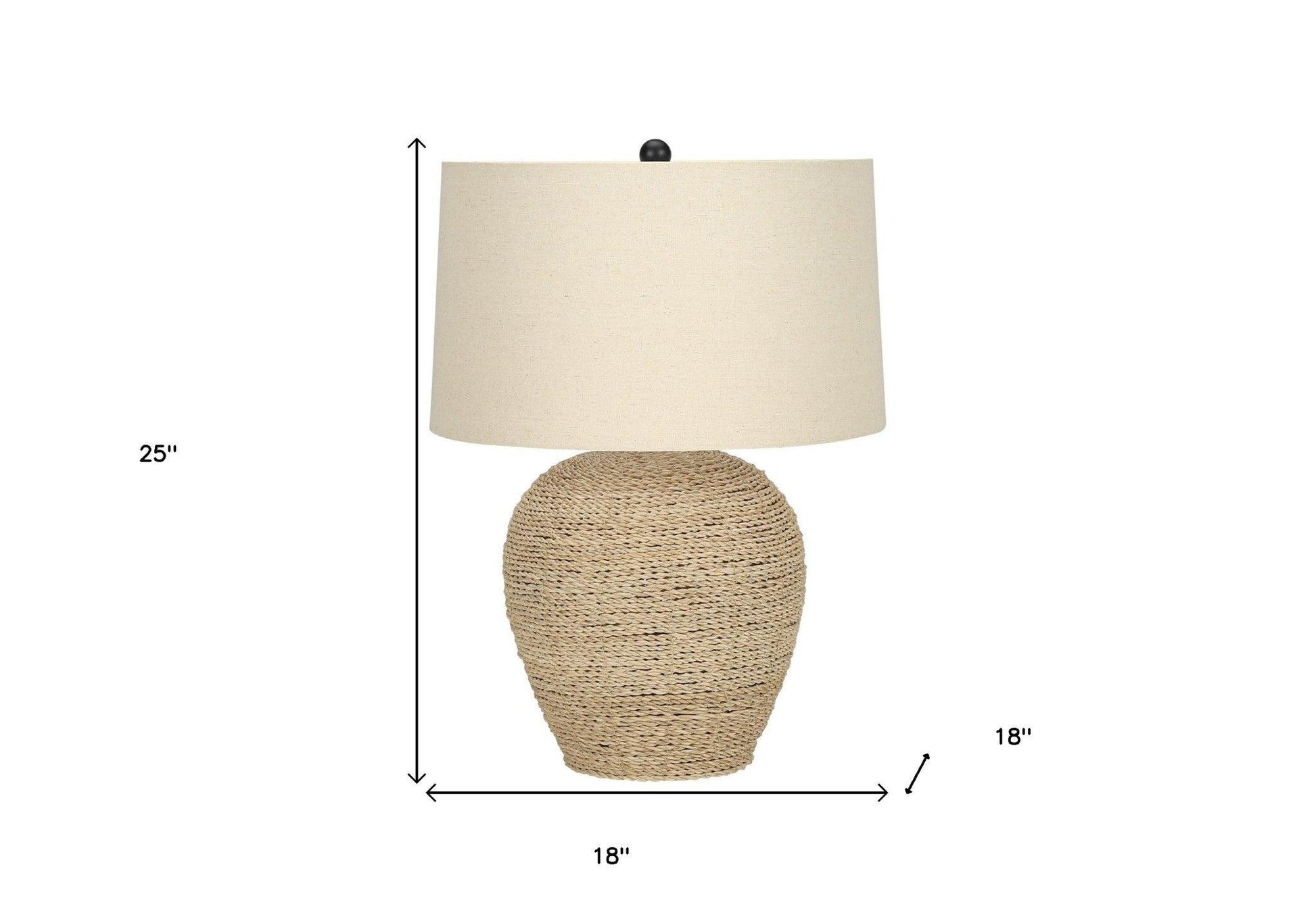 25" Beige Rattan Round Table Lamp With Beige Drum Shade - FurniFindUSA