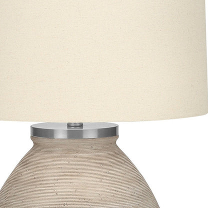 25" Cream Concrete Round Table Lamp With Beige Drum Shade HomeRoots