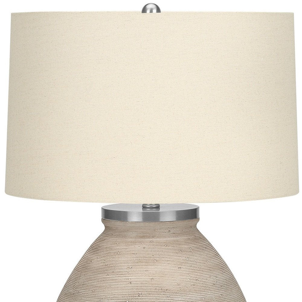 25" Cream Concrete Round Table Lamp With Beige Drum Shade HomeRoots