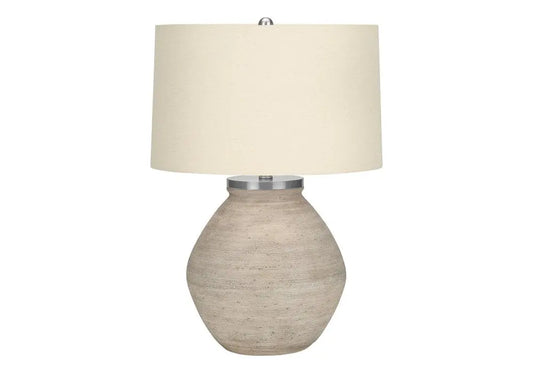 25" Cream Concrete Round Table Lamp With Beige Drum Shade HomeRoots