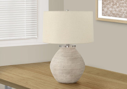 25" Cream Concrete Round Table Lamp With Beige Drum Shade HomeRoots