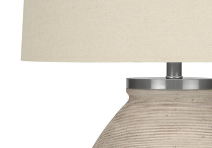 25" Cream Concrete Round Table Lamp With Beige Drum Shade HomeRoots