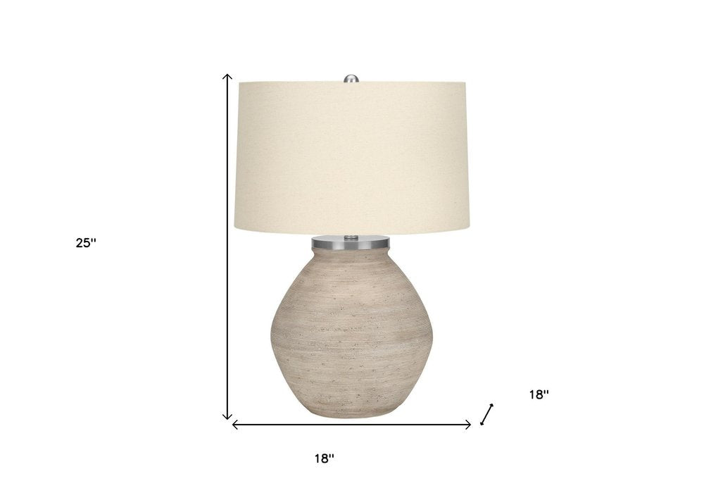 25" Cream Concrete Round Table Lamp With Beige Drum Shade HomeRoots