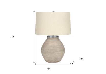 25" Cream Concrete Round Table Lamp With Beige Drum Shade HomeRoots