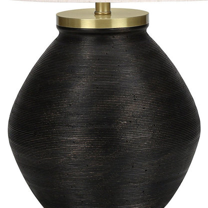 25" Black and Gold Concrete Round Table Lamp With Ivory Drum Shade HomeRoots