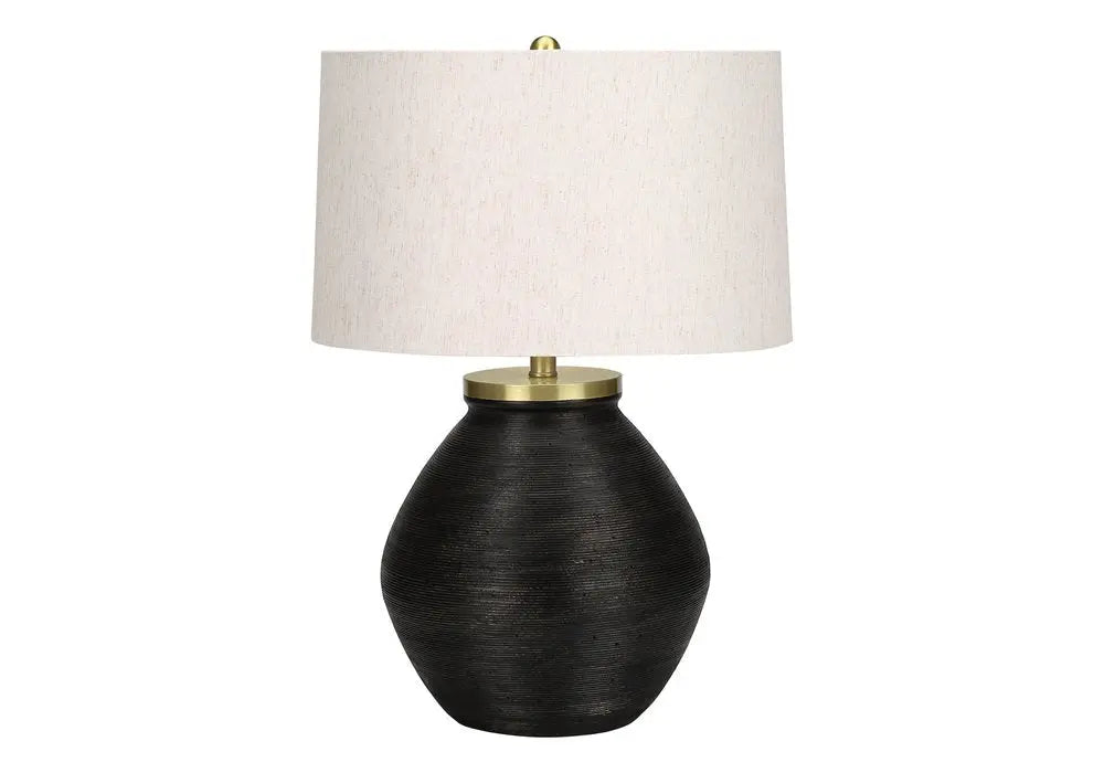25" Black and Gold Concrete Round Table Lamp With Ivory Drum Shade HomeRoots