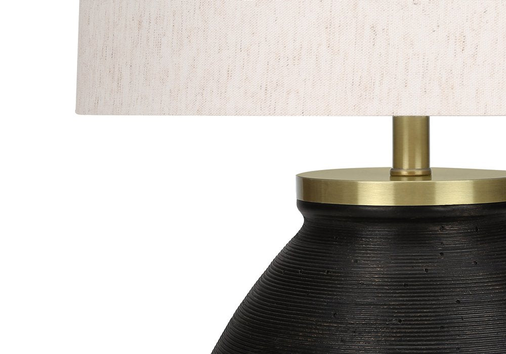 25" Black and Gold Concrete Round Table Lamp With Ivory Drum Shade — view 5