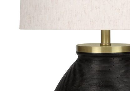 25" Black and Gold Concrete Round Table Lamp With Ivory Drum Shade HomeRoots