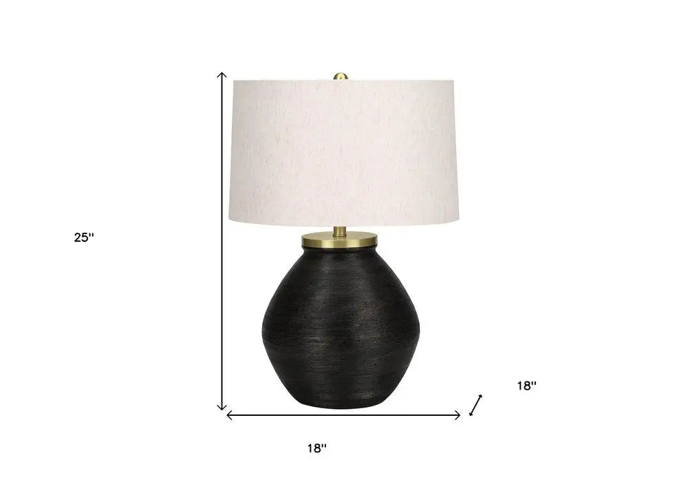 25" Black and Gold Concrete Round Table Lamp With Ivory Drum Shade HomeRoots