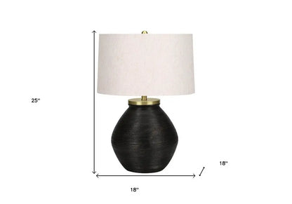 25" Black and Gold Concrete Round Table Lamp With Ivory Drum Shade HomeRoots