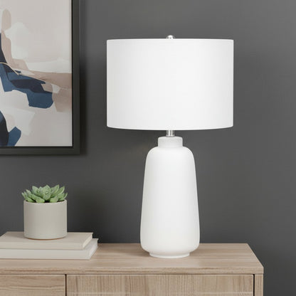 26" Cream Ceramic Cylinder Table Lamp With Cream Drum Shade HomeRoots