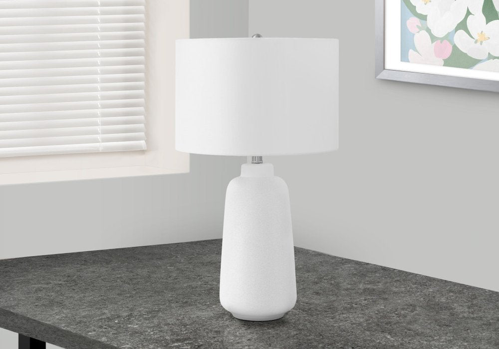 26" Cream Ceramic Cylinder Table Lamp With Cream Drum Shade HomeRoots