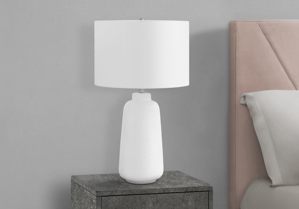 26" Cream Ceramic Cylinder Table Lamp With Cream Drum Shade HomeRoots