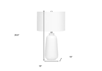 26" Cream Ceramic Cylinder Table Lamp With Cream Drum Shade HomeRoots